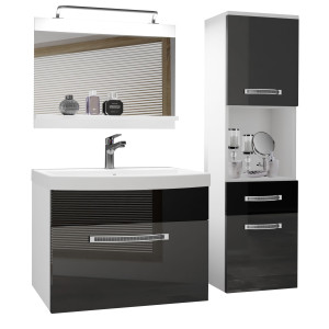 Zestaw mebli łazienkowych  Belini Glamour 90cm szary połysk/czarny połysk