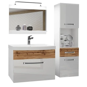 Zestaw mebli łazienkowych  Belini Glamour 90cm biały połysk/dąb wotan