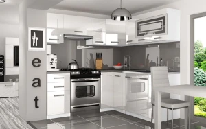 Meble kuchenne 360 cm biały połysk z blatem  BELINI
