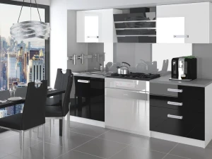Meble kuchenne 120 cm białe połysk czarne połysk z blatem  BELINI