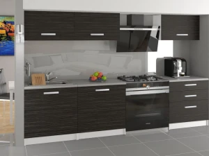 Meble kuchenne 180 cm czarne heban ciemne z blatem  BELINI
