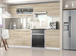 Meble kuchenne 240 cm dębowe dąb wotan dąb sonoma z blatem  BELINI