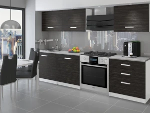Meble kuchenne 180 cm czarne heban ciemne z blatem  BELINI
