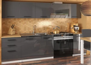 Meble kuchenne 240 cm szare połysk z blatem  BELINI