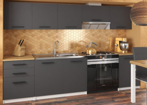 Meble kuchenne 240 cm szare antracyt grafitowe z blatem  BELINI