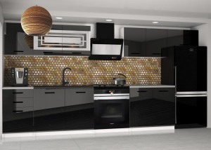 Meble kuchenne 300 cm czarne połysk z blatem  BELINI