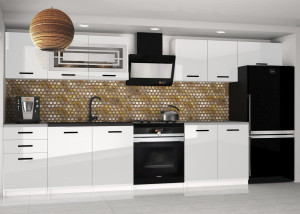 Meble kuchenne 300 cm białe połysk z blatem  BELINI