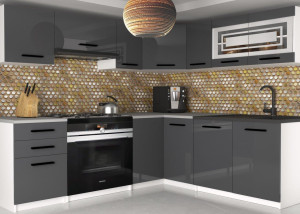 Meble kuchenne 360 cm szare połysk z blatem  BELINI