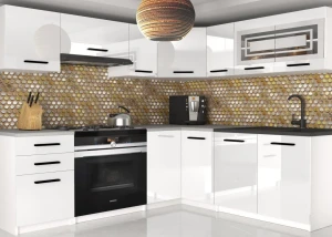 Meble kuchenne 360 cm białe połysk z blatem  BELINI