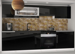 Meble kuchenne 240 cm czarne połysk z blatem  BELINI