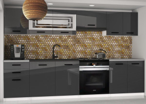 Meble kuchenne 240 cm szary połysk z blatem  BELINI