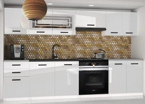Meble kuchenne 240 cm białe połysk z blatem  BELINI