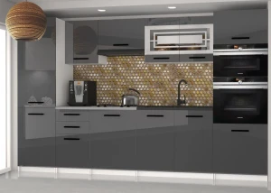 Meble kuchenne 300 cm szare połysk z blatem  BELINI