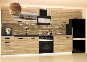 Meble kuchenne 300 cm dębowe dąb wotan dąb sonoma z blatem  BELINI