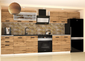 Meble kuchenne 300 cm dębowe dąb wotan dąb sonoma z blatem  BELINI