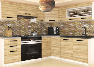 Meble kuchenne 360 cm dębowe dąb wotan dąb sonoma z blatem  BELINI