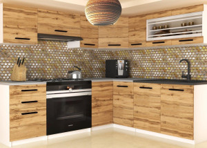 Meble kuchenne 360 cm dębowe dąb wotan dąb sonoma z blatem  BELINI