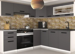 Meble kuchenne 360 cm szare antracyt grafitowe z blatem  BELINI