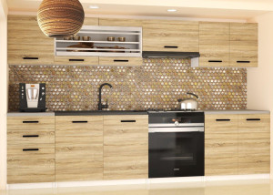 Meble kuchenne 240 cm dębowe dąb wotan dąb sonoma z blatem  BELINI