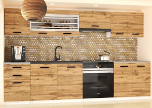 Meble kuchenne 240 cm dębowe dąb wotan dąb sonoma z blatem  BELINI