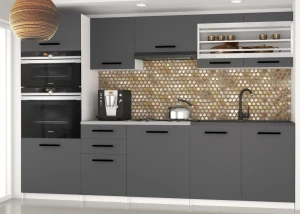 Meble kuchenne 240 cm szare antracyt grafitowe z blatem  BELINI