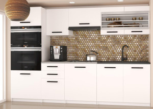 Meble kuchenne 240 cm białe mat z blatem  BELINI