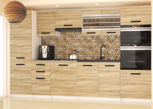 Meble kuchenne 300 cm dębowe dąb wotan dąb sonoma z blatem  BELINI