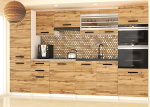 Meble kuchenne 300 cm dębowe dąb wotan dąb sonoma z blatem  BELINI