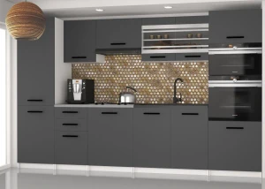 Meble kuchenne 300 cm szare antracyt grafitowe z blatem  BELINI