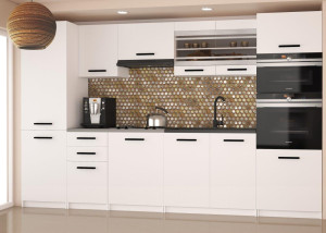 Meble kuchenne 300 cm białe mat z blatem  BELINI