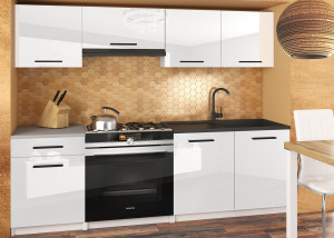 Meble kuchenne 180 cm białe połysk z blatem  BELINI