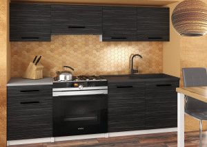 Meble kuchenne 180 cm czarne heban ciemne z blatem  BELINI