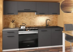 Meble kuchenne 180 cm szare antracyt grafitowe z blatem  BELINI