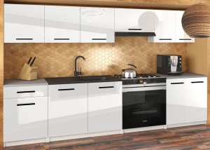 Meble kuchenne 240 cm białe połysk z blatem  BELINI