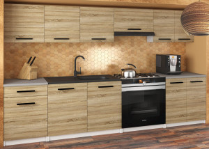 Meble kuchenne 240 cm dębowe dąb wotan dąb sonoma z blatem  BELINI