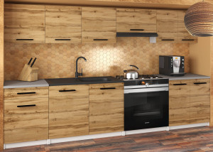 Meble kuchenne 240 cm dębowe dąb wotan dąb sonoma z blatem  BELINI