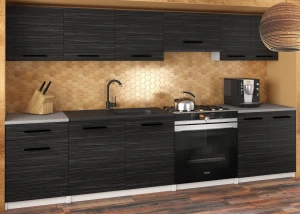 Meble kuchenne 240 cm czarne heban ciemne z blatem  BELINI