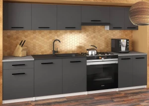 Meble kuchenne 240 cm szare antracyt grafitowy z blatem  BELINI