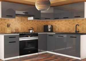 Meble kuchenne 360 cm szare połysk z blatem  BELINI