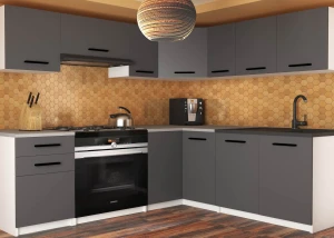 Meble kuchenne 360 cm szare antracyt grafitowe z blatem  BELINI