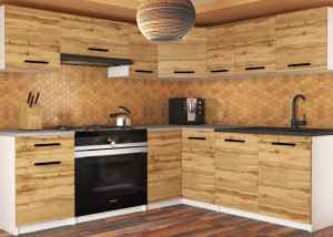 Meble kuchenne 360 cm dębowe dąb wotan dąb sonoma z blatem  BELINI