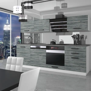 Meble kuchenne proste  Premium Full Version 240 cm szare antracyt grafitowe z blatem  BELINI