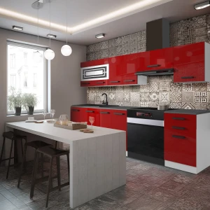 Meble kuchenne proste  Premium Full Version 240 cm czerwone połysk z blatem  BELINI
