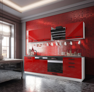 Meble kuchenne proste  Premium Full Version 240 cm czerwone połysk z blatem  BELINI
