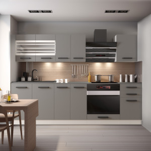 Meble kuchenne proste  Premium Full Version 240 cm szare antracyt grafitowe z blatem  BELINI