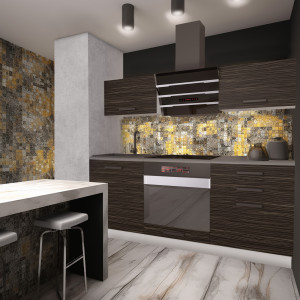 Meble kuchenne proste  Premium Full Version 180 cm czarne heban ciemne z blatem  BELINI