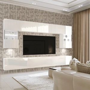 Meblościanka 300 cm TV/RTV biała połysk  BELINI meble do salonu