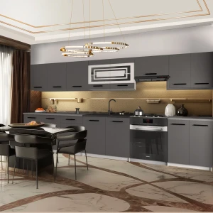 Meble kuchenne 320 cm szare antracyt grafitowe z blatem  BELINI