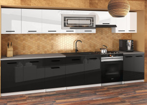 Meble kuchenne JULIA 320 cm białe połysk czarne połysk z blatem  BELINI