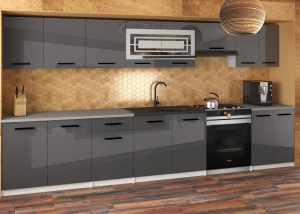 Meble kuchenne JULIA 320 cm szare połysk z blatem  BELINI